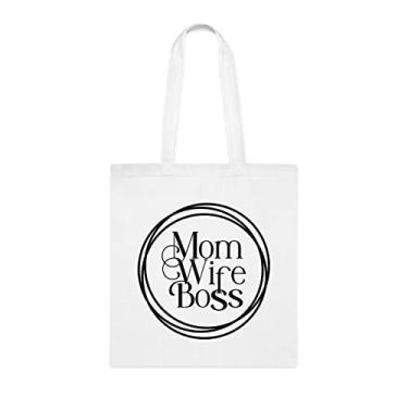 Imagem de Bolsa tote Mom Wife Boss (Mom Wife Bos), Mom Wife Boss Bag, Mom Idea, Gift For Wife, Boss Shoulder Bag, Mom reutilizável bags, Gift for Mom from Favorite Daughter, Son And Kids, Branco