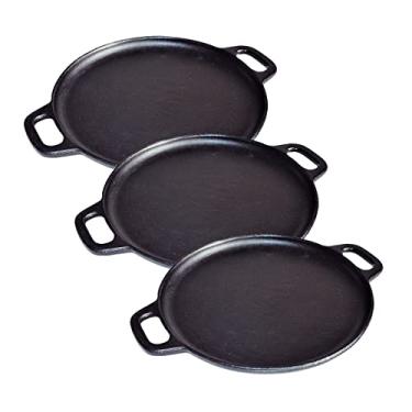 Imagem de Kit 3 Bifeteira Ferro Fundido Lisa Redonda Alça Ferro 30cm