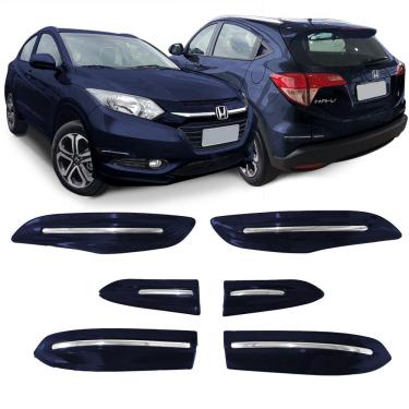 Imagem de Jogo Protetor Para-choque Friso Honda HR-V 2016 a 2022 Azul Cósmico com Filete Cromado 6 Peças