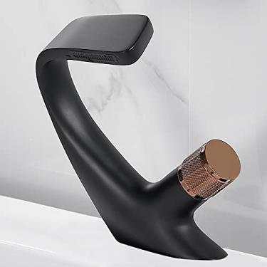 Imagem de Torneiras de lavatório preto fosco misturador de banheiro torneira de latão torneira de lavatório de manípulo único furo único guindaste elegante, preto e ouro rosa, China