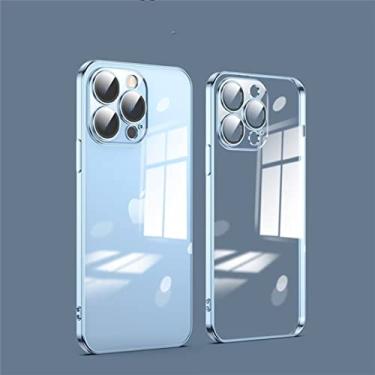 Imagem de MOESOE Capa compatível com iPhone 13, capa de cristal transparente com rede à prova de poeira + protetor de câmera de vidro, capa de telefone transparente com revestimento de TPU macio capa protetora anti-riscos - azul claro