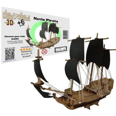 Imagem de Brinquedo Quebra Cabeça 3D Navio Pirata Mdf - Monte & Eduque