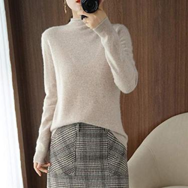 Imagem de Novo suéter feminino semi-gola alta fino e puro encaracolado slim suéter, base de malha suéter-camelo (cor: damasco flor, tamanho: EGG) pequena surpresa