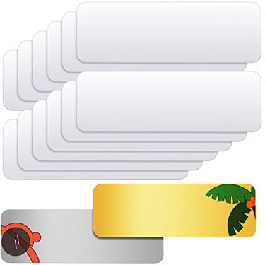 Imagem de Placa de nome de sublimação 12 peças Cartão de nome de alumínio em branco Placa de nome personalizada Etiqueta de nome de metal em branco com 12 peças de forro adesivo para homens, mulheres, meninos, meninas, esposa, marido