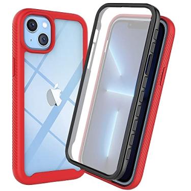 Imagem de Capa de proteção total para iPhone 14 PC rígido + silicone macio TPU 3 em 1 capa protetora de telefone à prova de choque com protetor de tela anti-riscos sensível ao toque embutido (Color : Red)