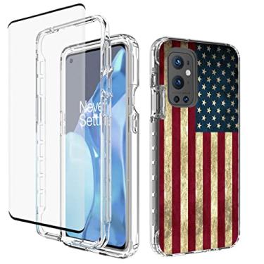 Imagem de Yodueiv Capa para OnePlus 9 Pro 5G LE2121 com protetor de tela de vidro temperado, capa protetora para telefone com padrão de bandeira transparente à prova de choque para OnePlus 9 Pro 5G (Bandeira dos EUA)