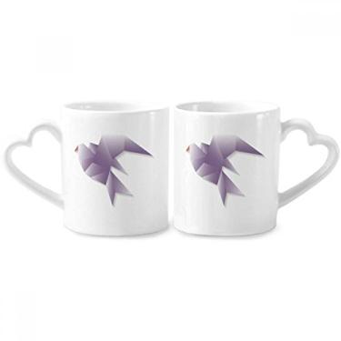 Imagem de Conjunto de canecas de porcelana para casal, estampa de pombo abstrata geométrica, coração