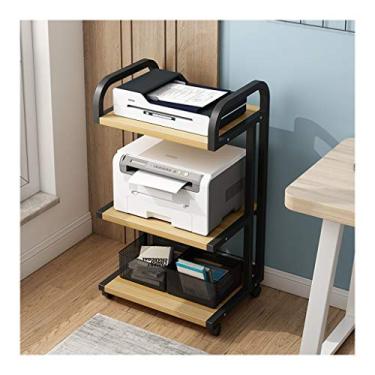 Imagem de KIZQYN Suporte de impressora 3 prateleiras Suporte de carrinho de impressora com rodas Rack de armazenamento multifuncional Organizador de papel para impressora de mesa de casa e escritório (cor: preto-c)