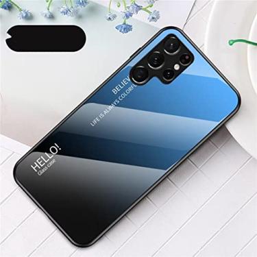 Imagem de FIRSTPELLA Compatível com Samsung A73 5G, padrão de vidro gradiente 360° cobertura total do corpo gradiente vidro temperado rígido + silicone macio TPU capa protetora para telefone para mulheres homens azul