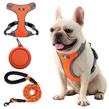 Imagem de GEEROLL Peitoral para cães antipuxão, peitoral ajustável para filhotes com corda e tigela, colete acolchoado ultra confortável, arnês refletivo para cães e conjunto de corda