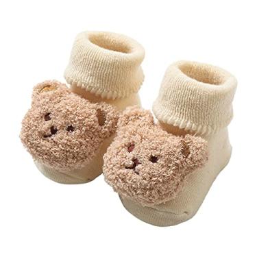 Imagem de Sapatos quentes de inverno para bebês em formato de urso fofo sapatos de bebê com sola macia para bebês, Bege, 0-6 meses
