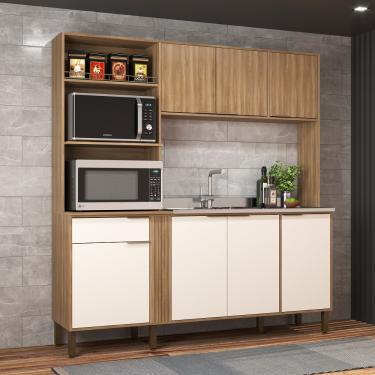 Imagem de Cozinha Compacta 7 Portas 1 Gaveta Helen Móveis Sul - Nogal Manchester/off White