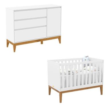 Imagem de Berço Americano Unique e Cômoda com Porta Nature Clean Branco Soft Eco Wood - Matic