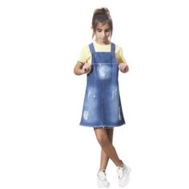 Imagem de Salopete Agatha Ópera Kids Vestido Jeans E Camiseta Malha Infantil Tee