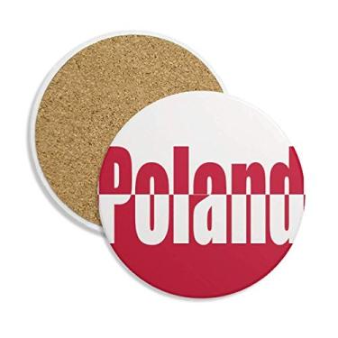 Imagem de Porta-copos de cerâmica com nome da bandeira da Polônia e pedra absorvente para bebidas, presente de 2 peças