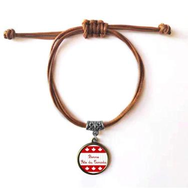 Imagem de DIYthinker Pulseira de couro com slogan vermelho Maple Leaf Happy Canada Day pulseira marrom joia presente
