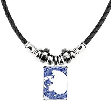 Imagem de DIYthinker Colar de dragão azul da cultura chinesa joia torque pingente de corda de couro