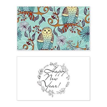 Imagem de Cartão de felicitações Blue Flower Owl Protect Animal Pet Lover Ano Novo Festival Bless Message Present