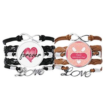 Imagem de DIYthinker Pulseira rosa e branca para o Dia dos Namorados com alça de mão, corda de couro, conjunto duplo