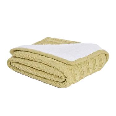 Imagem de Cobertor de malha de algodão, manta leve e macia e quente, suéter supermacio feito à mão em malha quente de textura amarela 120 * 180 cm