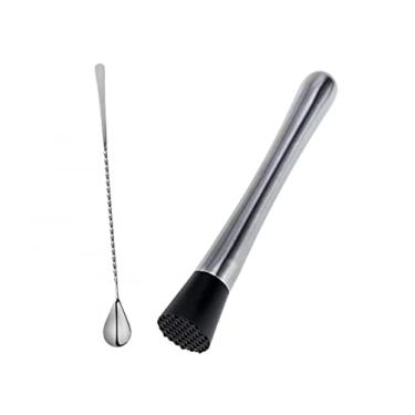 Imagem de E-M Kit de Ferramentas para Drinks - Aço Inoxidável - Colher Bailarina, Socador, Macerador - 3 Peças