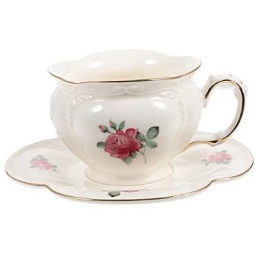 Imagem de CIYODO 1 Conjunto xícaras e de cerâmica xícara de capuccino de flores xícaras de chá canecas de café de bebida xícara de chá estilo europeu definir de água o prato