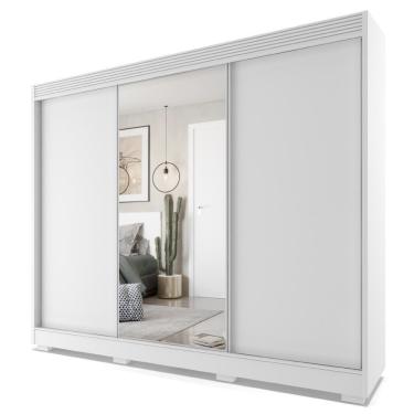 Imagem de Guarda Roupas Casal Com Espelho 3 Portas De Correr 3 Gavetas Detroit Branco Fama Branco