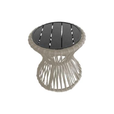 Imagem de Mesa De Centro Sol Em Corda Náutica E Base Em Alumínio Preta 50cm Areia - Cor: Bege