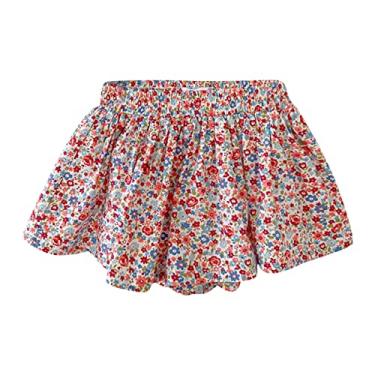 Imagem de Shorts de brincar para meninas com estampas de flores na moda bonito saia shorts para meninas roupas de cambraia shorts meninas, Vermelho, 2-3T