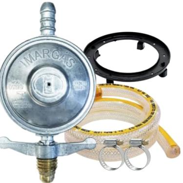 Imagem de Registro Regulador Gás de Cozinha Kit Mangueira 1,25m Abraçadeira Suporte botijão registro pressao comum