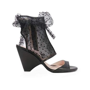 Imagem de Cecelia New York AMELIA Black Sheer Mesh Peep Toe Cone Heel Bootie Shootie (6.5, Black)
