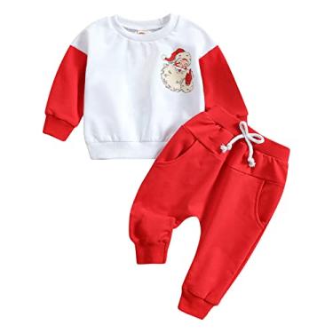 Imagem de Mercatoo Conjunto de roupas infantis de outono e inverno para bebês meninos com letras de manga comprida pulôver tops joggers calças outono, Vermelho, 18-24 Meses