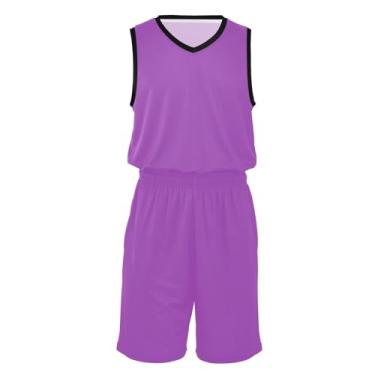 Imagem de Conjunto de uniforme de basquete masculino leve e shorts de basquete roupas hip hop para festa, Orquídea média, PP