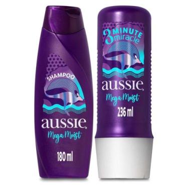 Imagem de Kit Shampoo Aussie Mega Moist Super Hidratação 180ml E 3 Minutos Milag