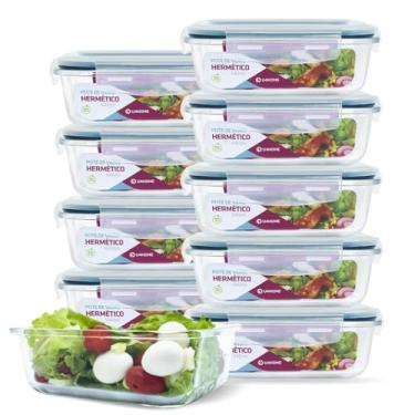 Imagem de Conjunto 10 Potes Vidro Hermético Marmita Mantimento 640ml (Azul)