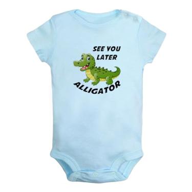 Imagem de iDzn Baby See You Later Jacaré, In A While Crocodile, Macaquinho divertido para recém-nascido, macacão infantil gráfico, Azul tipo 1, 12-18 Months