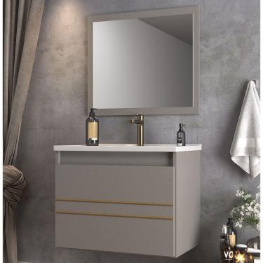 Imagem de Armário de Banheiro Royal 60 com Espelho 1 Porta Basculante Cimento - Belizze