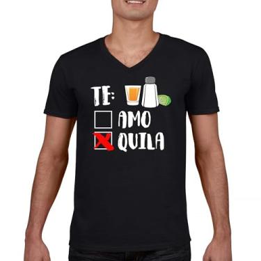 Imagem de Camiseta divertida TE Amo Tequila gola V Cinco De Mayo & Drinko Mexican Tee, Preto, M
