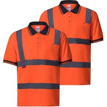 Imagem de ProtectX Camiseta de segurança refletiva de manga curta de alta visibilidade, masculina, resistente, respirável, alta visibilidade, classe 2 tipo R, Polo laranja pacote com 2, GG
