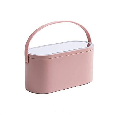 Imagem de Estojo de maquiagem, caixa de armazenamento de cosméticos portátil com capa de espelho de LED, cosméticos, estojos de viagem rosa
