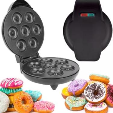 Imagem de Mini Donut Maker, 7 mini donuts Máquina elétrica de fazer donuts para café da manhã adequado para crianças Sobremesa Lanche Perfeito (PRETO, 220V)