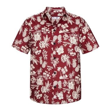 Imagem de Yoimira Camisetas havaianas para meninos, camisa havaiana com botões, camisa Aloha para meninos de verão e praia para crianças de 7 a 14 anos, Flor vermelha, 8