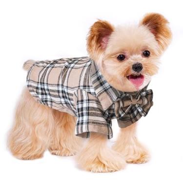 Imagem de Roupas de camisa para animais de estimação para cães e gatos, camisas polo de algodão xadrez adoráveis camisetas casuais para animais de estimação (grande, cáqui)