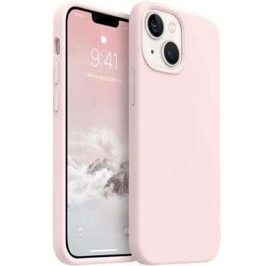Imagem de AOTESIER Capa projetada à prova de choque para iPhone 13 Mini, capa de telefone de silicone líquido com [forro de microfibra macio antiarranhões] Capa fina fina de 5,4 polegadas, rosa giz