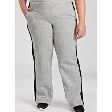 Imagem de Calça Feminina Plus Size Wed Leg Moletom Faixa Lateral Cós com Elástico Bolsos Funcionais - Serena-Feminino