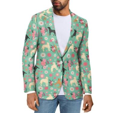 Imagem de Sprowallow Blazer masculino casual slim fit um botão elegante casaco esportivo lapela entalhada terno de negócios blazers jaqueta outono, Doberman e flor, Large