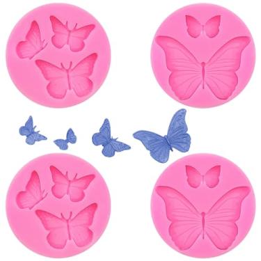 Imagem de 4 moldes de silicone borboleta mini molde de fondant de borboleta fofo sabão molde de resina epóxi moldes de chocolate doces para decoração de bolos sugarcraft (rosa)