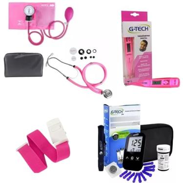 Imagem de Kit Enfermagem + Aparelho Medidor Glicose LITE Completo Premium (ROSA)