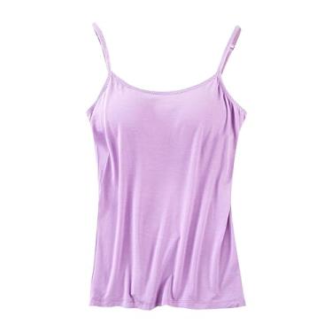 Imagem de Sutiã embutido para mulheres 2024 verão alças finas ajustável camiseta colete treino acolchoado básico, Roxa, G
