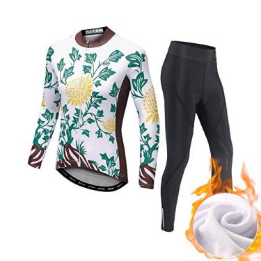 Imagem de Camisetas femininas de ciclismo - Roupas de ciclismo de manga comprida, além de veludo, mantém quente, à prova de frio, alta elasticidade, branco-2, 3GG
